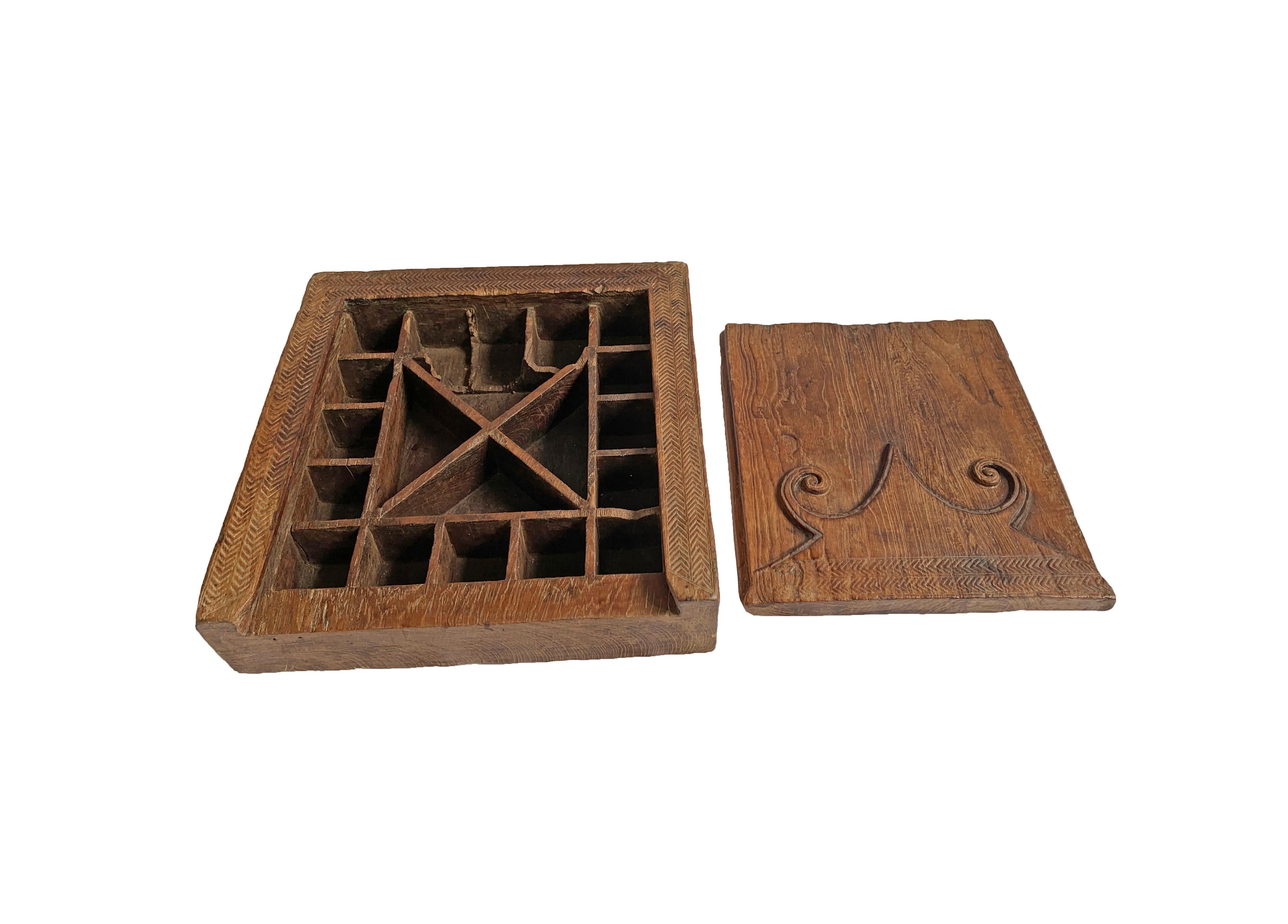 Indonesian Wooden Spice Box, Tribal Engravings & Sliding Top, Nias, Indonesia, c. 1900 For Sale