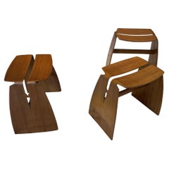 Wooden Split Seat Stool. France, Mid Century