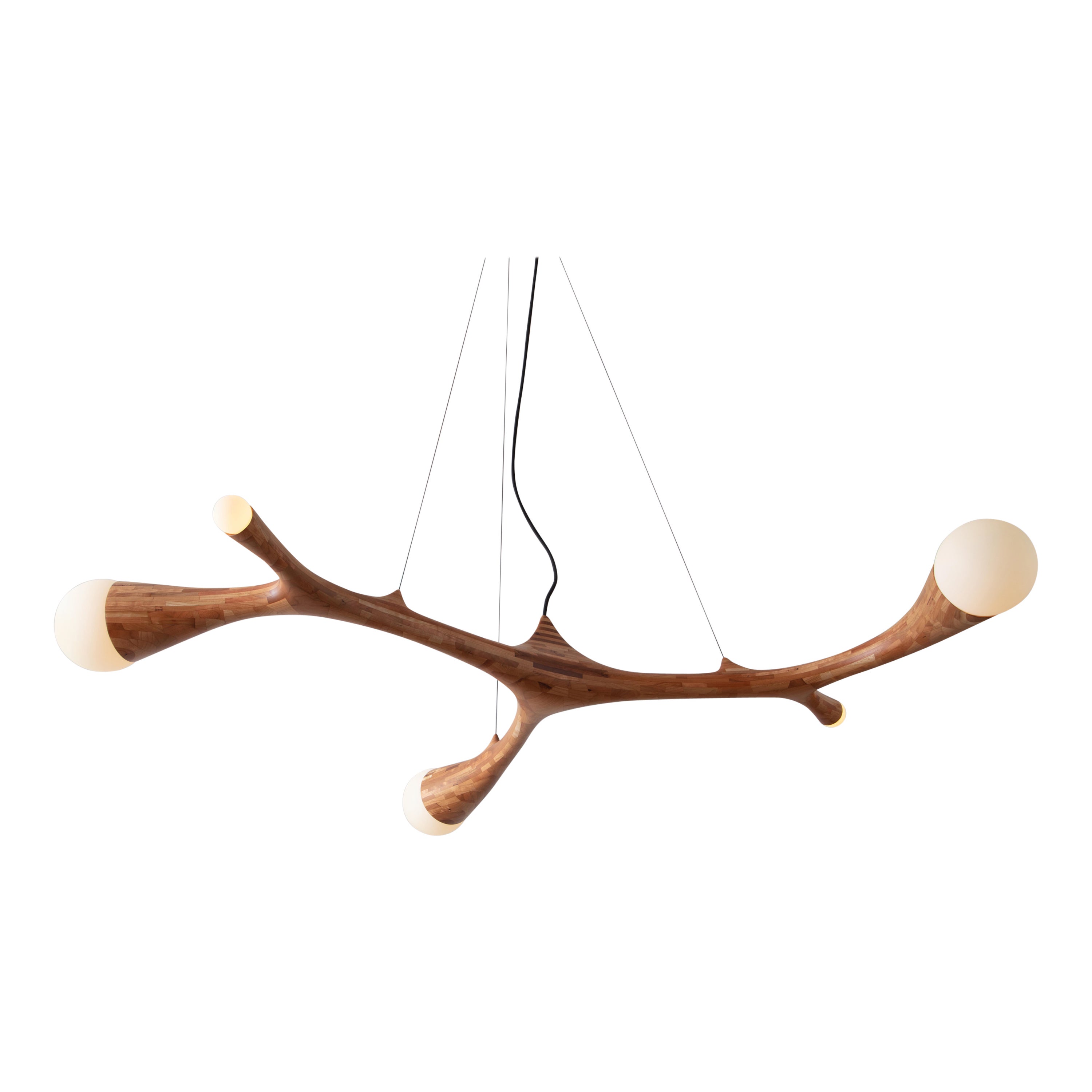 Scultura illuminata in legno STACKED a 5 lampadine, personalizzabile, in ciliegio