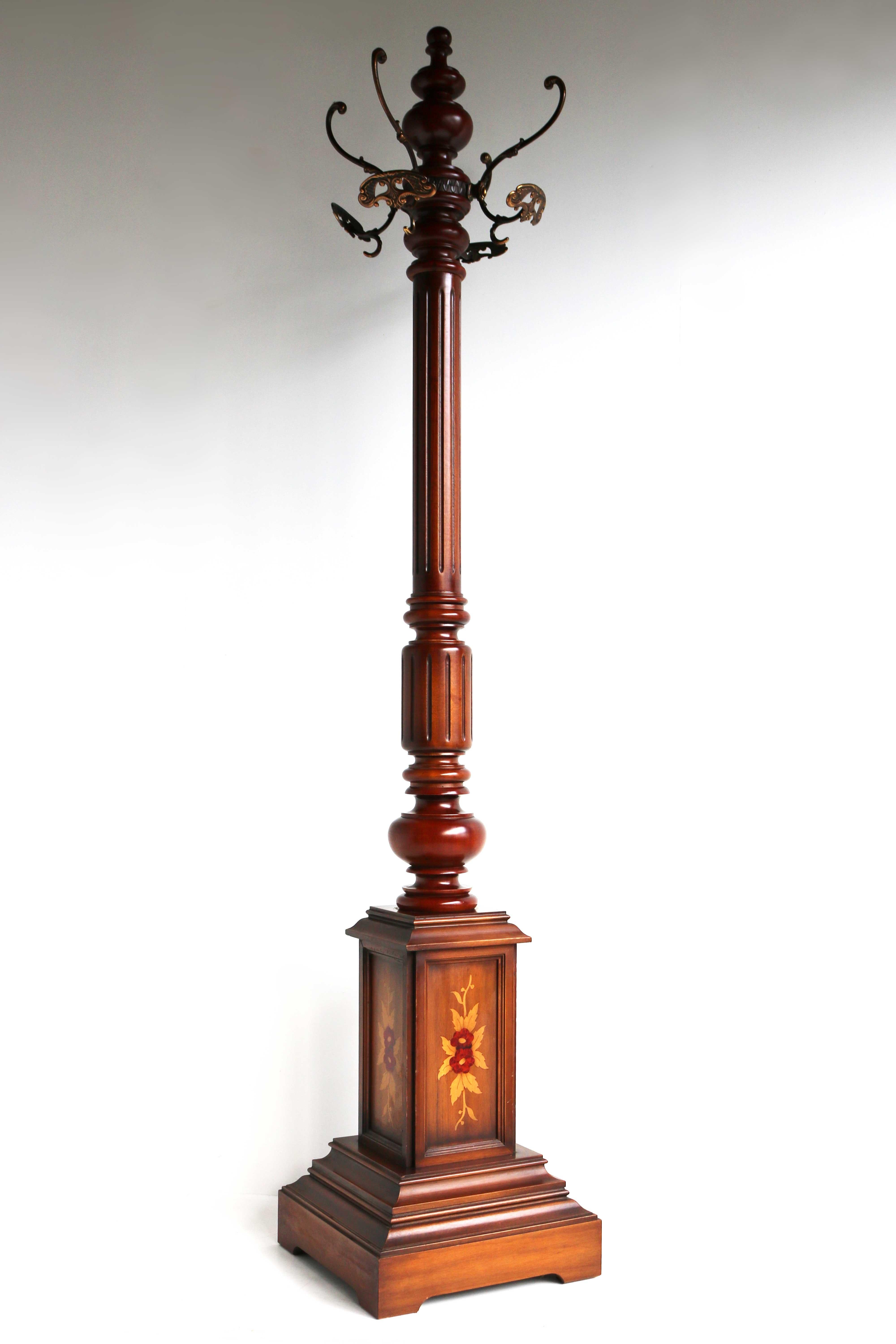 Neoclassical Revival Wooden Standing Coat Hat Rack Flower Base Hollywood Regency Hall Stand 1960s