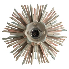 Wooden Starburst Sunburst Florentine Style Flush Mount Ceiling Light 1960s
