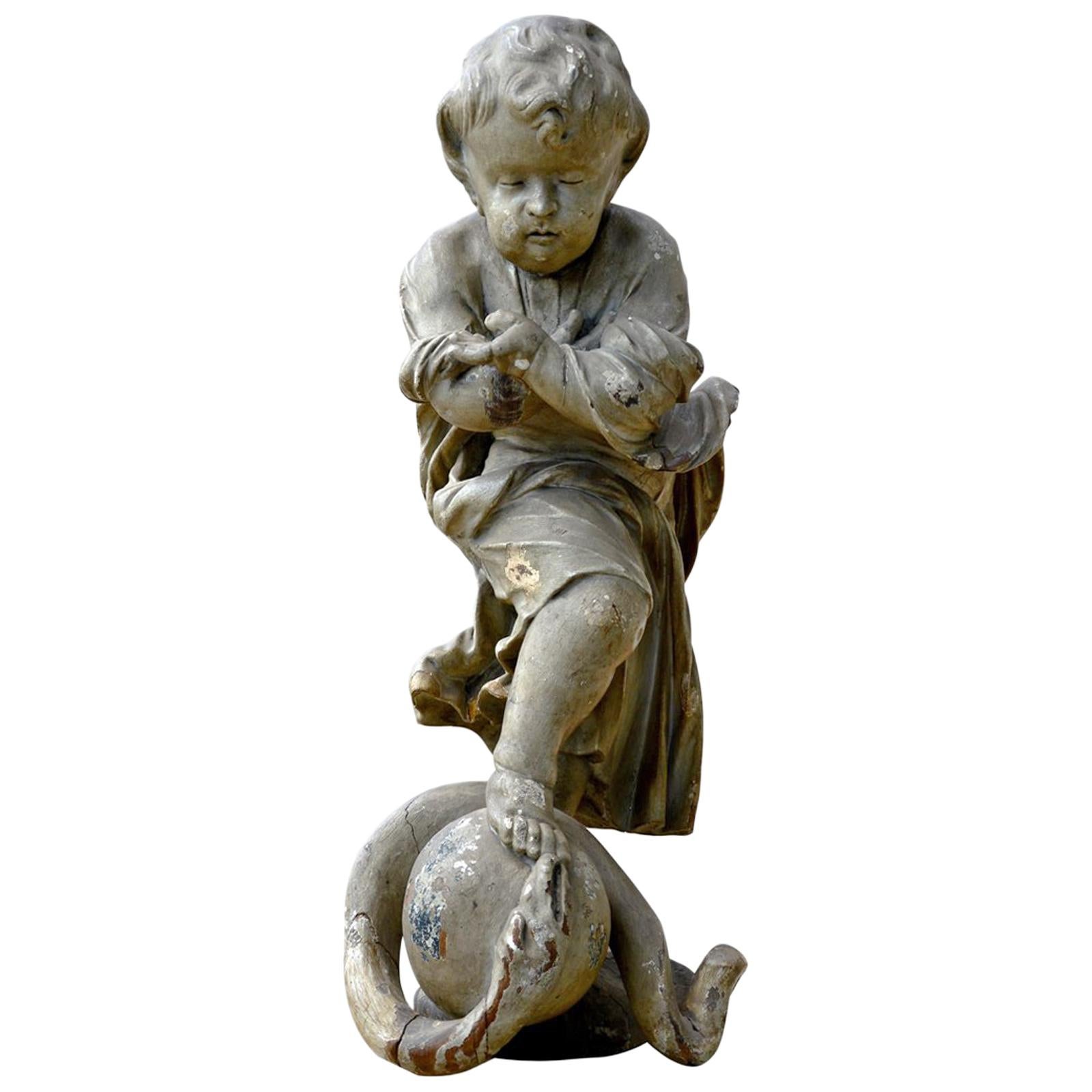 Wooden Statue Representing Jesus as a Child, 18th Century For Sale