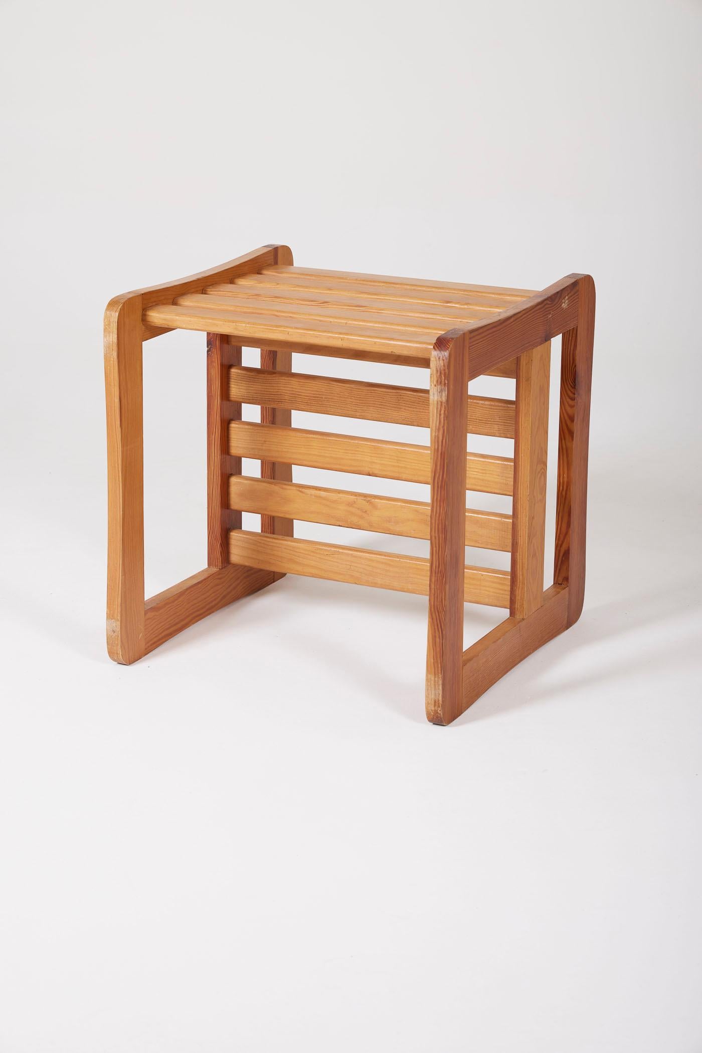 Wooden stool by Marcel Gascoin In Excellent Condition For Sale In PARIS, FR