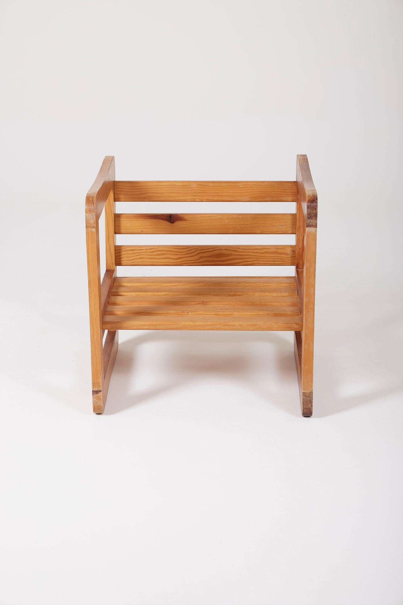 Oak Wooden stool by Marcel Gascoin For Sale