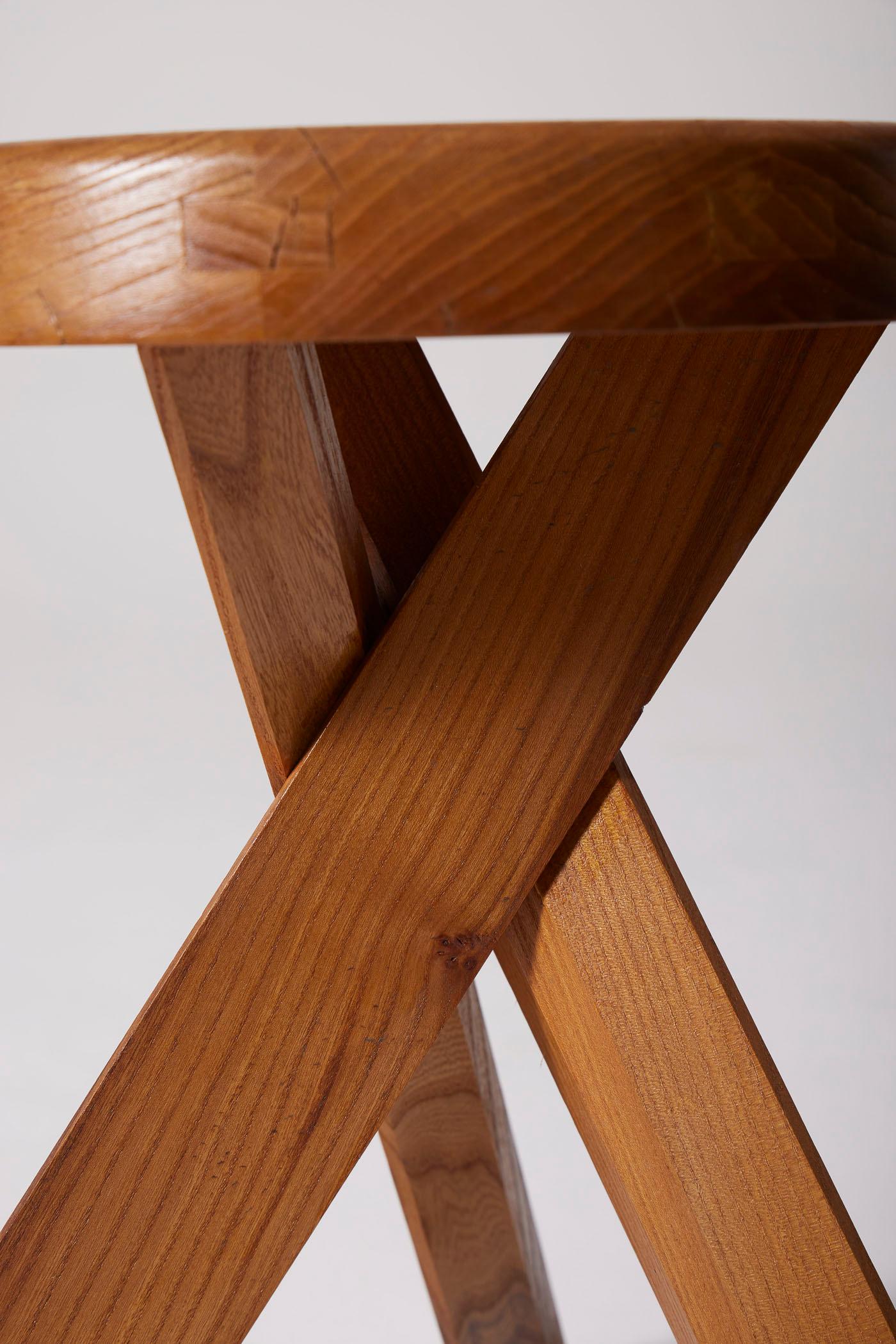 Elm Wooden stool by Pierre Chapo