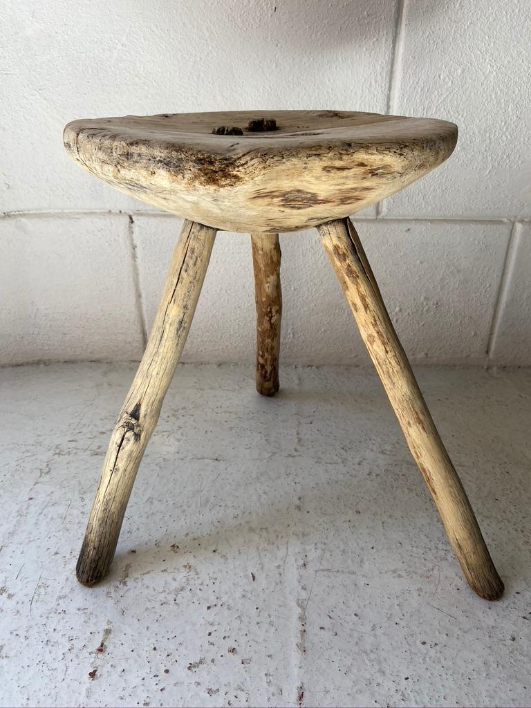 Cypress Wooden Stool from Mexico, circa Early 1970s