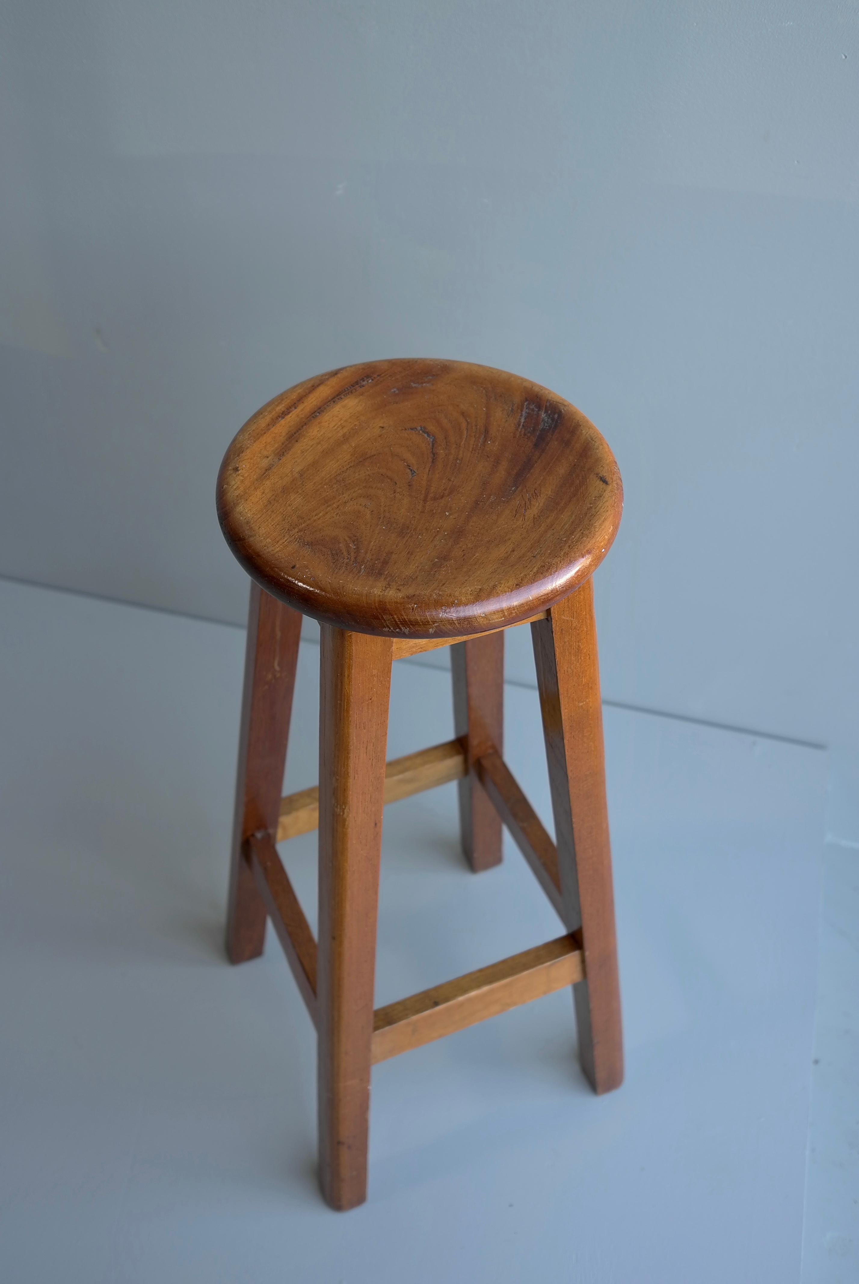 Mid-Century Modern Wooden Stool in Style of Charlotte Perriand, France, 1950's For Sale