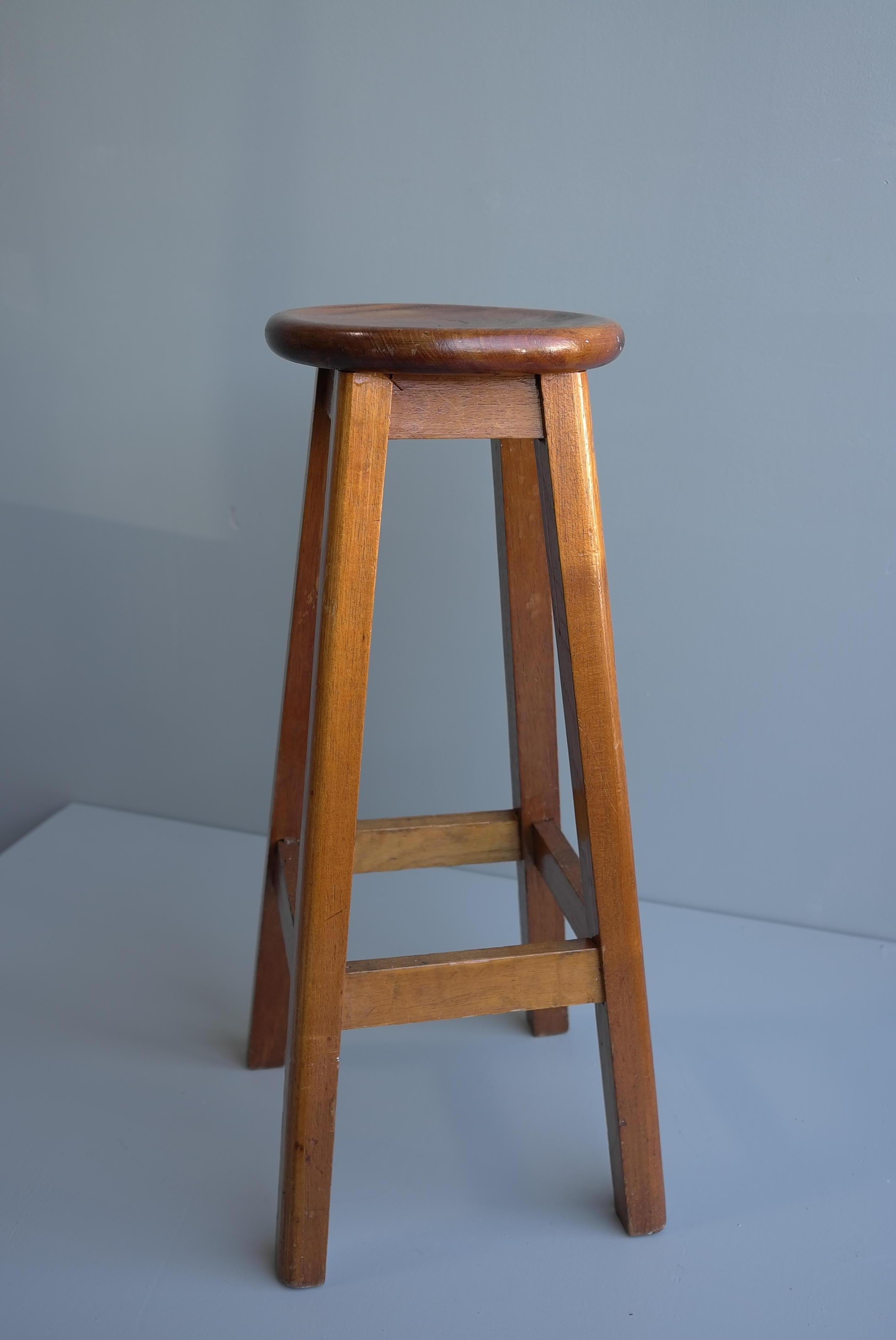 Mid-20th Century Wooden Stool in Style of Charlotte Perriand, France, 1950's For Sale