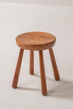 Antique Wooden Stool in the Style of Charlotte Perriand, France, 1960s