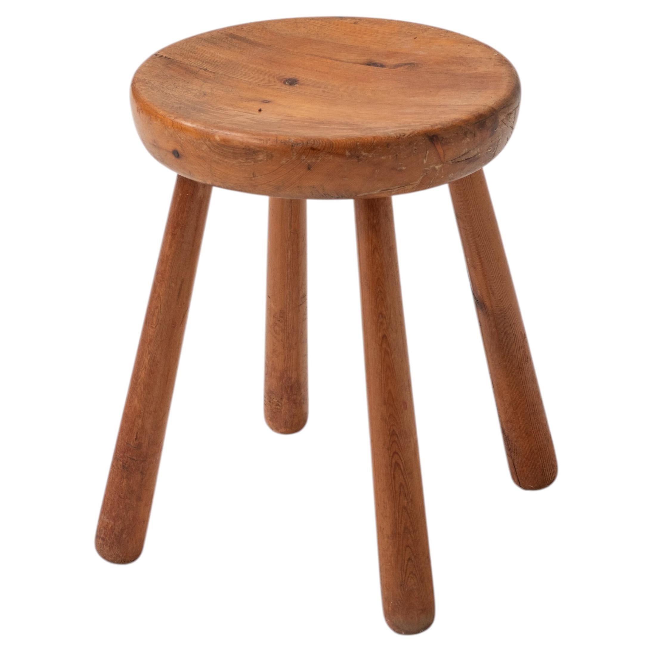 Antique Wooden Stool in the Style of Charlotte Perriand, France, 1960s