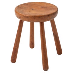 Antique Wooden Stool in the Style of Charlotte Perriand, France, 1960s
