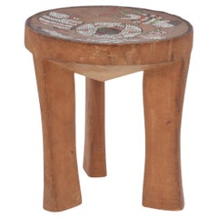 Used Wooden Stool/Table with inlaid beads, Kamba, Kenya 60s