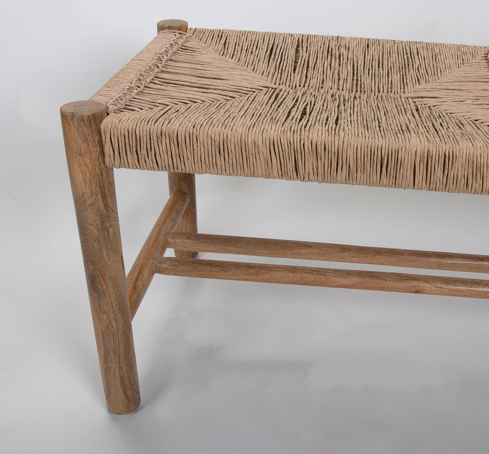 Wooden Stool with Hand-Braided Rope Seat For Sale 9
