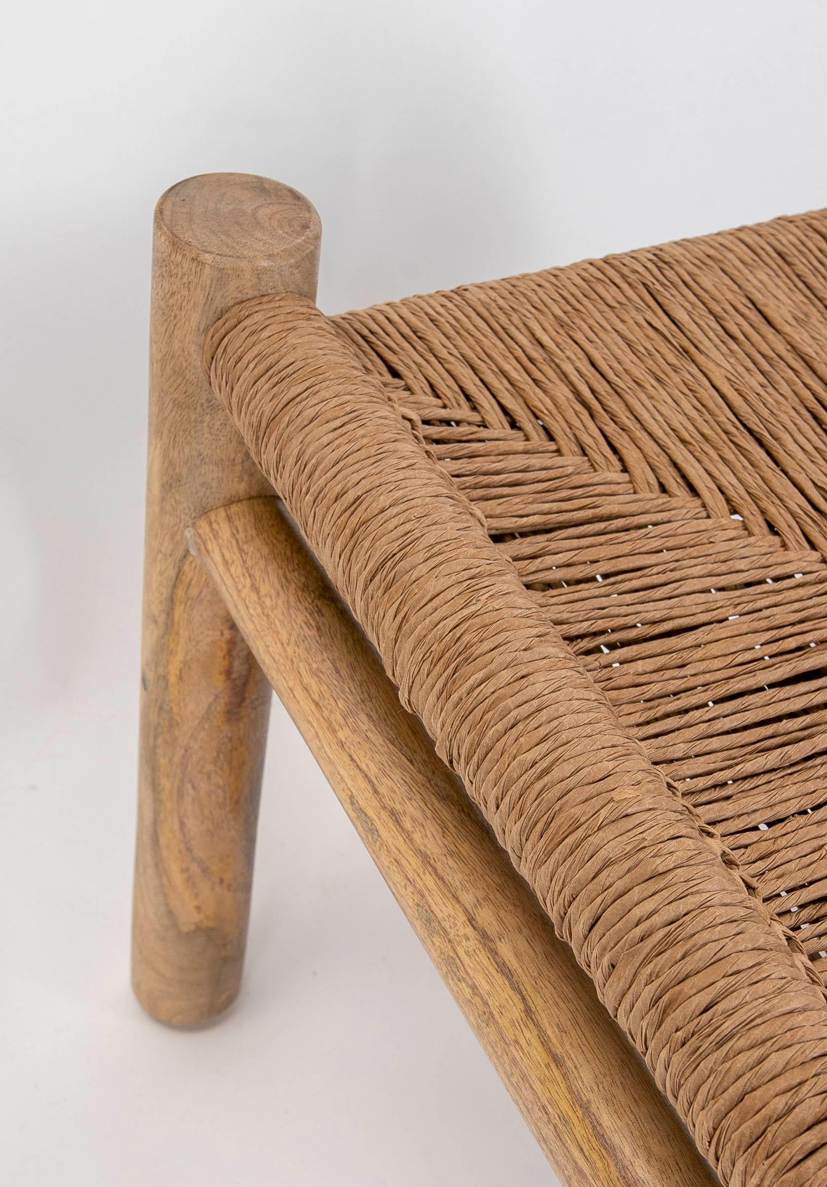 Wooden Stool with Hand-Braided Rope Seat For Sale 10