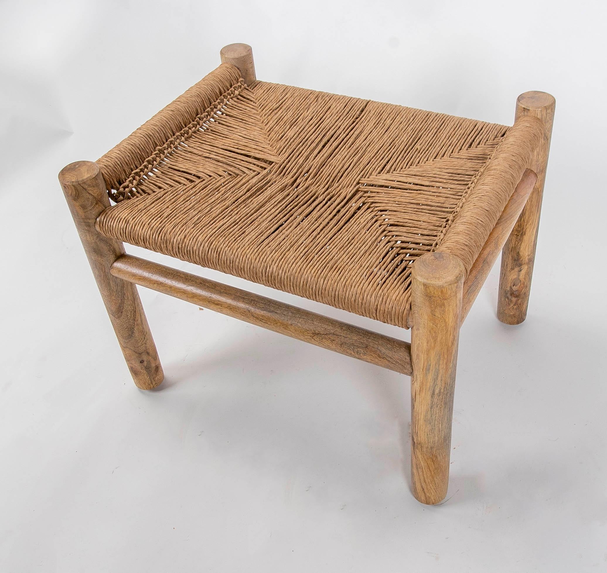 20th Century Wooden Stool with Hand-Braided Rope Seat For Sale