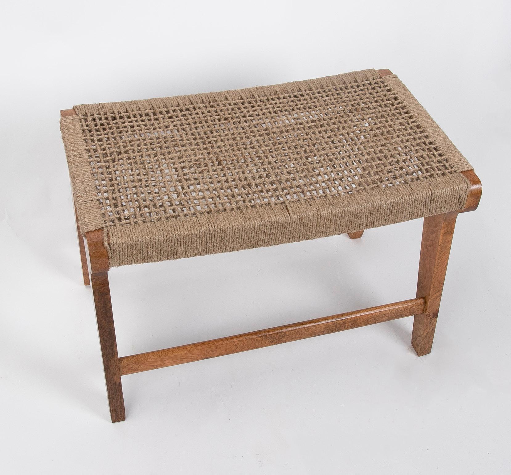 Wooden Stool with Hand-Braided Rope Seat For Sale 1