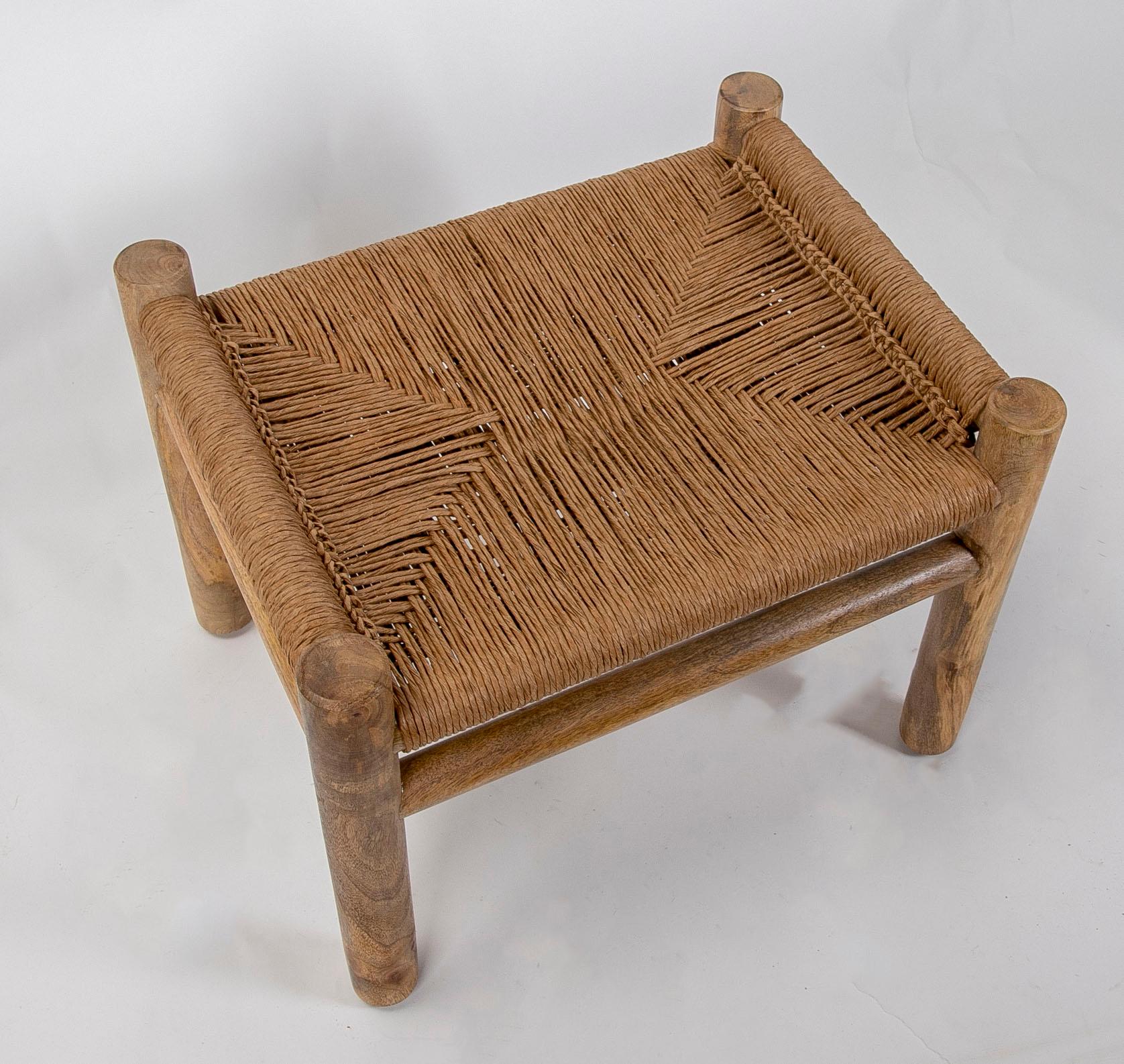 Wooden Stool with Hand-Braided Rope Seat For Sale 2