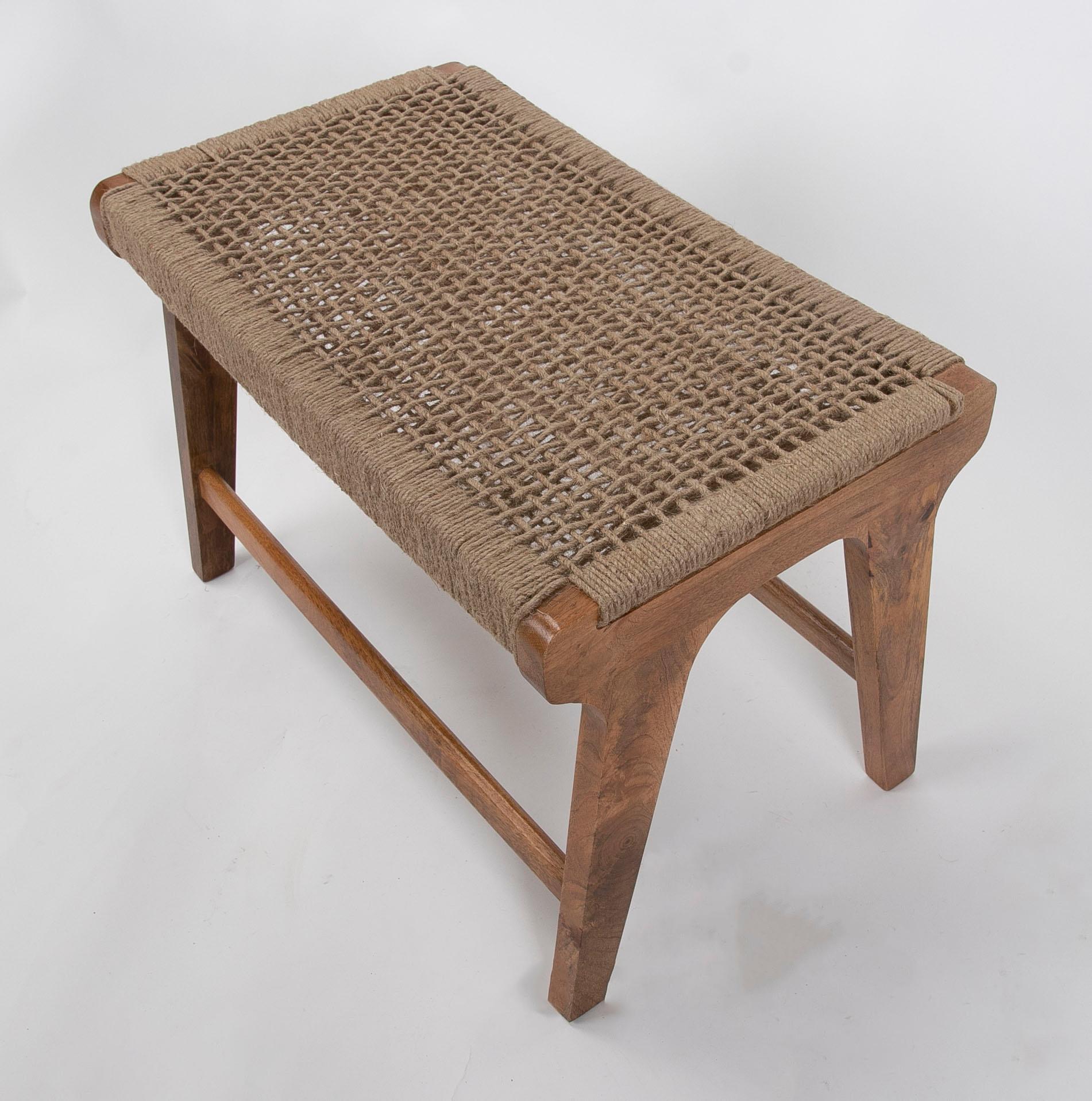 Wooden Stool with Hand-Braided Rope Seat For Sale 3