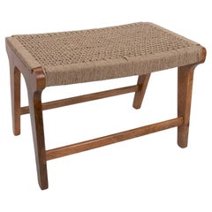 Wooden Stool with Hand-Braided Rope Seat