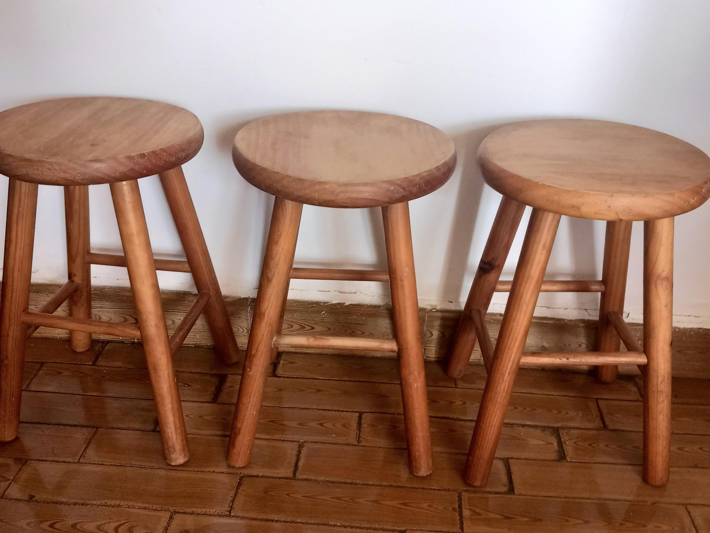 Stools from the Mid 20th Century in Natural Wood For Sale 4