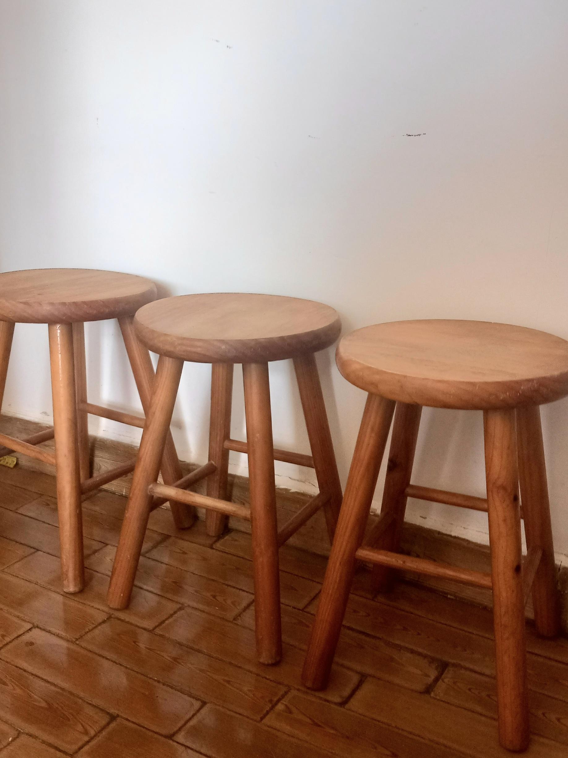Stools from the Mid 20th Century in Natural Wood For Sale 7