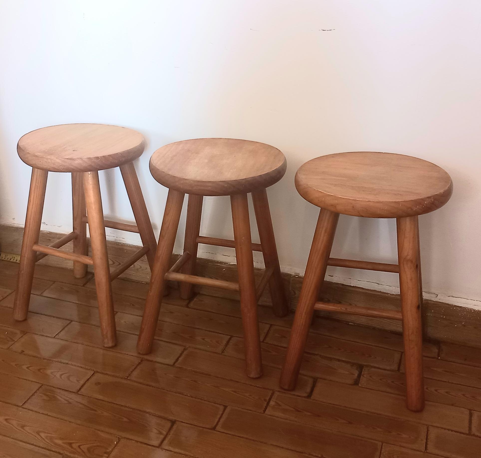 Stools from the Mid 20th Century in Natural Wood For Sale 8