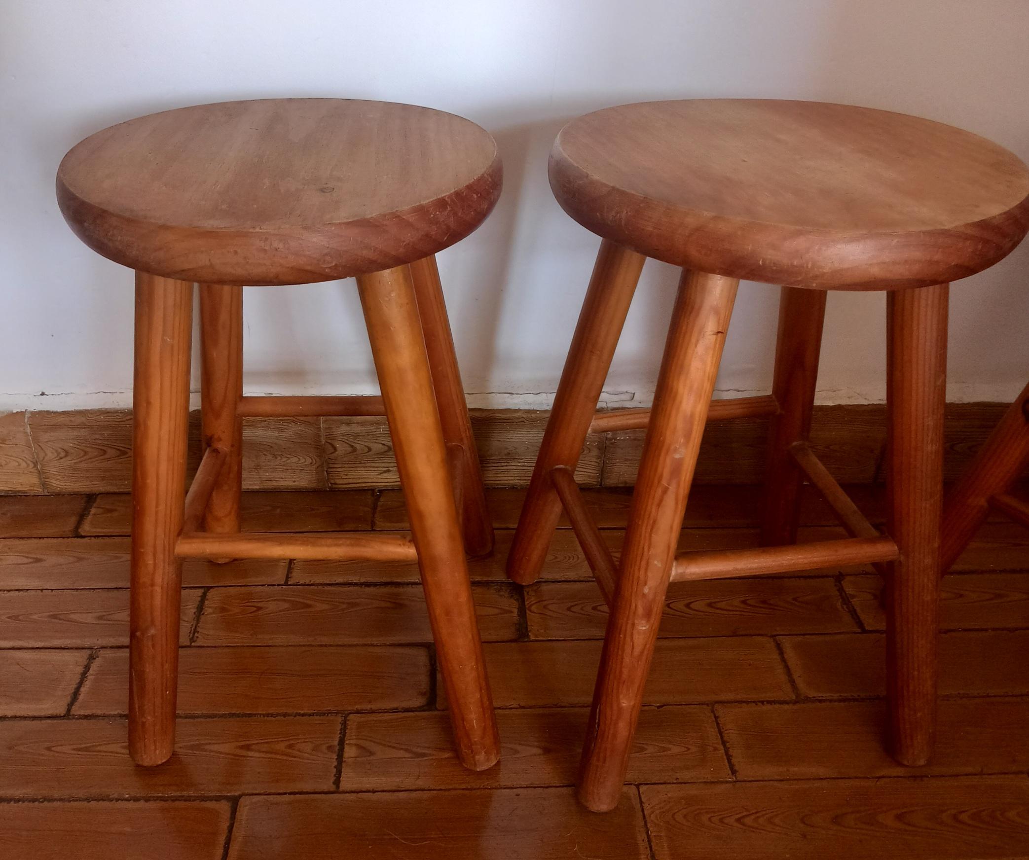 Scandinavian Modern Stools from the Mid 20th Century in Natural Wood For Sale