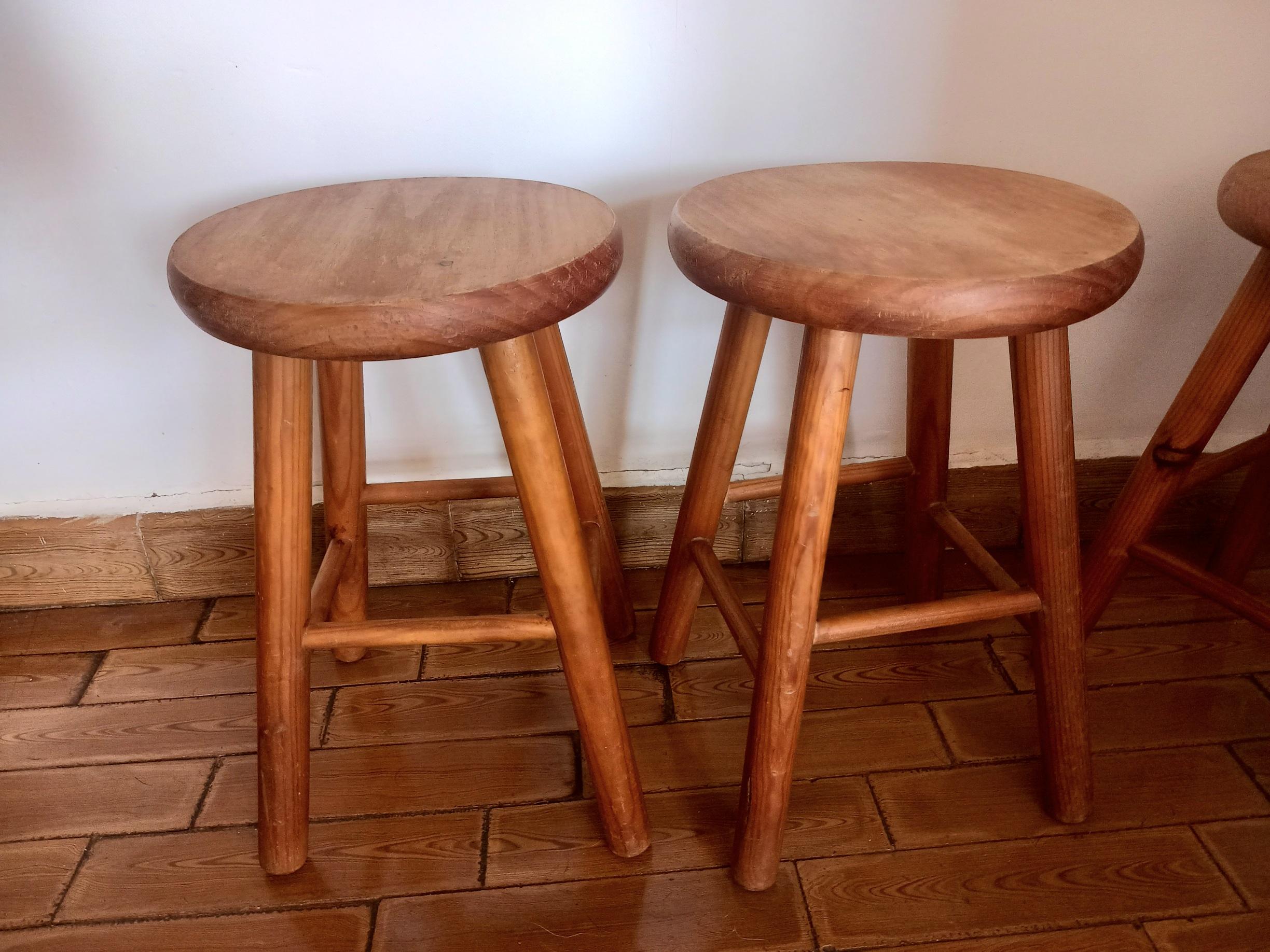 Spanish Stools from the Mid 20th Century in Natural Wood For Sale