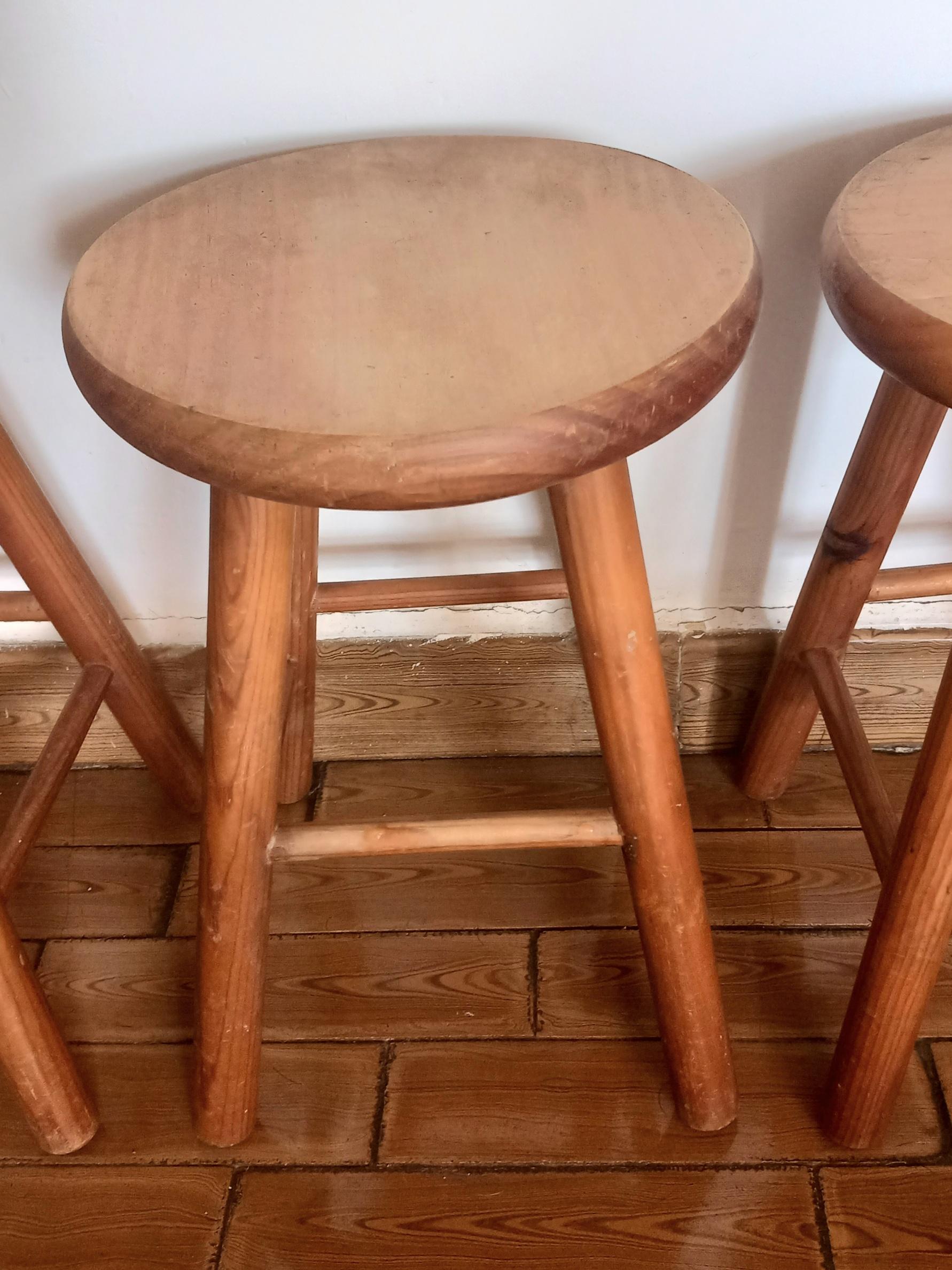 Stools from the Mid 20th Century in Natural Wood For Sale 3
