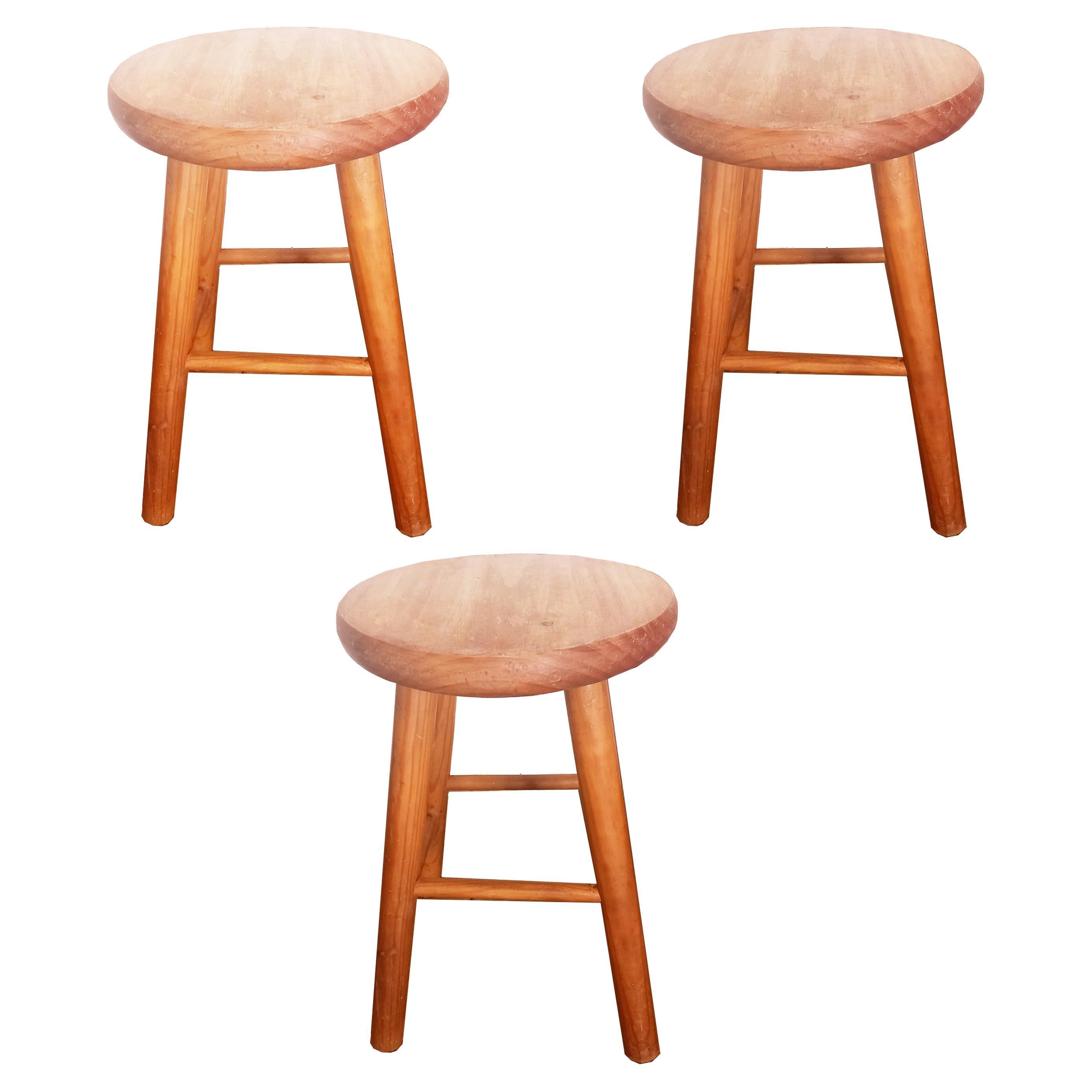 Stools from the Mid 20th Century in Natural Wood For Sale