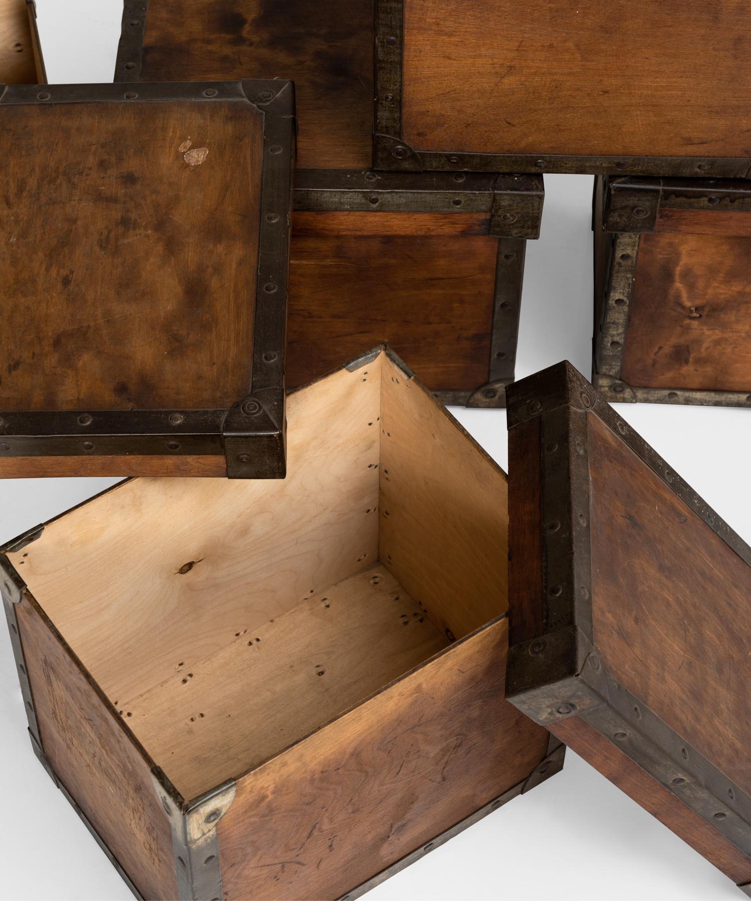 Industrial Wooden Storage Box with Metal Edges, England, circa 1930