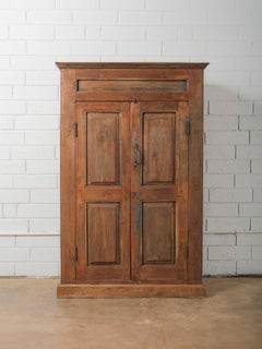Wooden Storage Cabinet with Paneled Doors and Original Patina