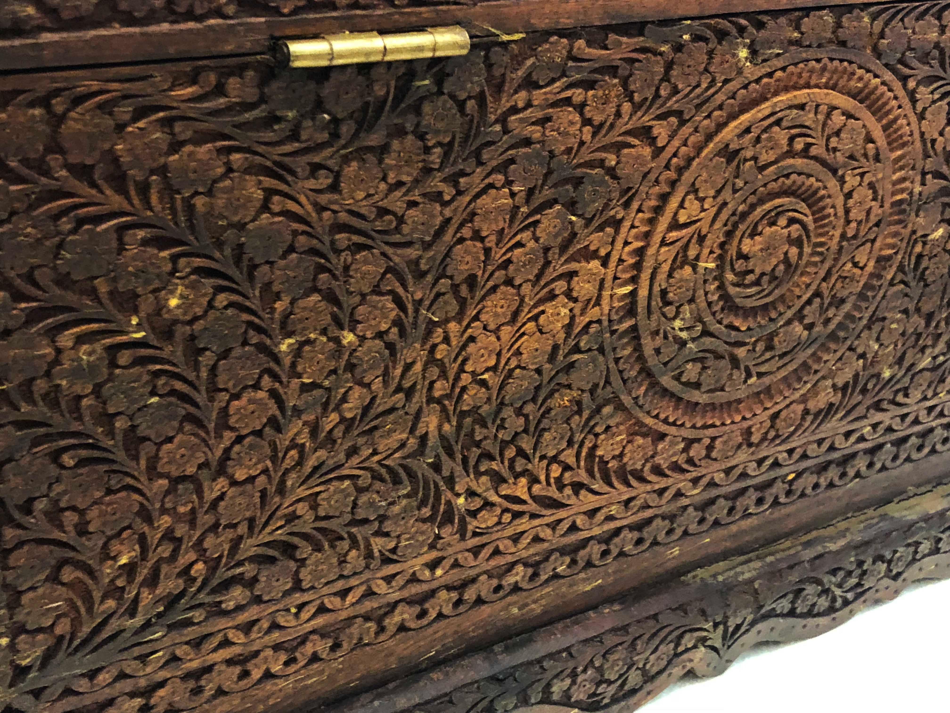 Teak Wooden Storage Hand-Carved Decorative Box For Sale