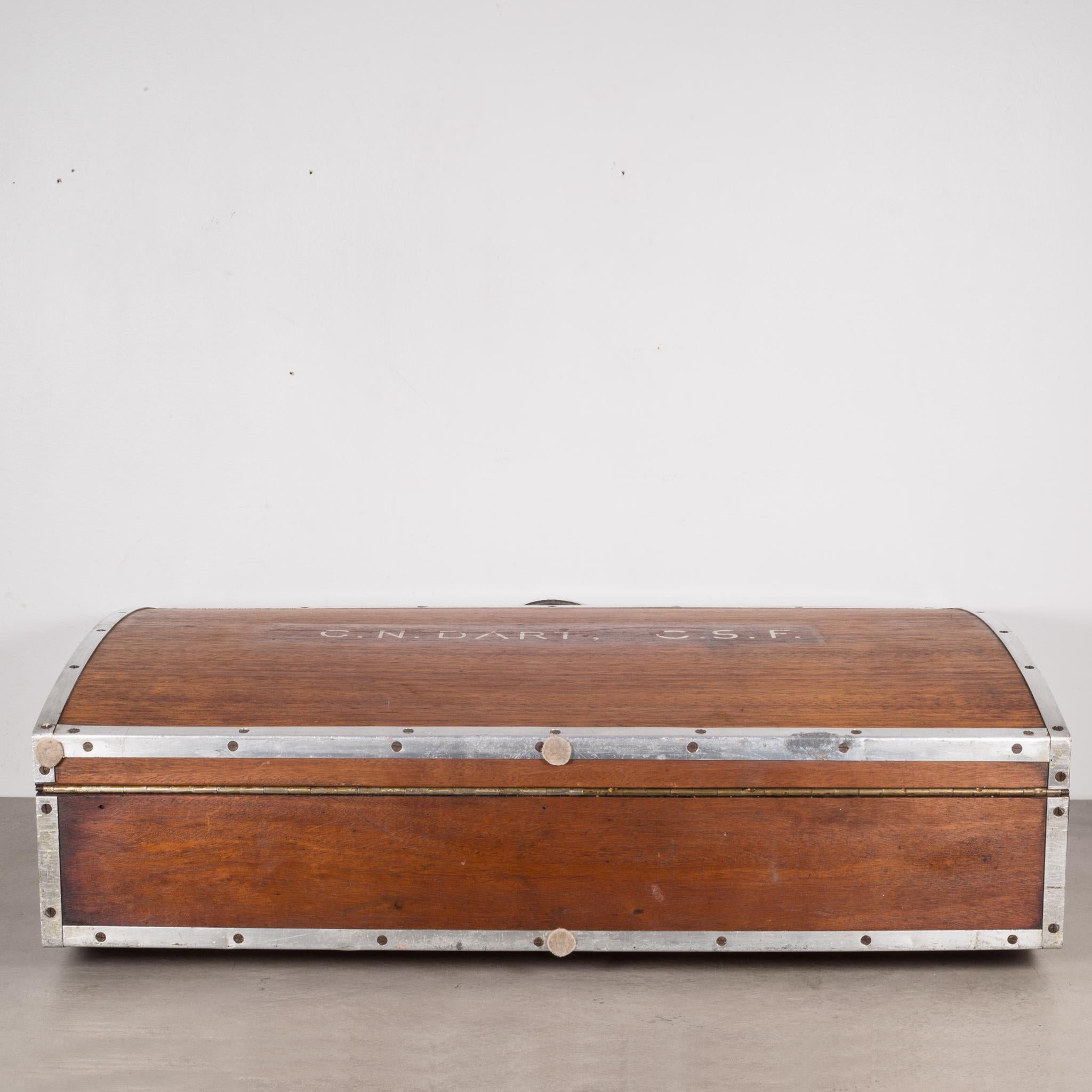 Industrial Wooden Suitcase with Leather Handle, circa 1940