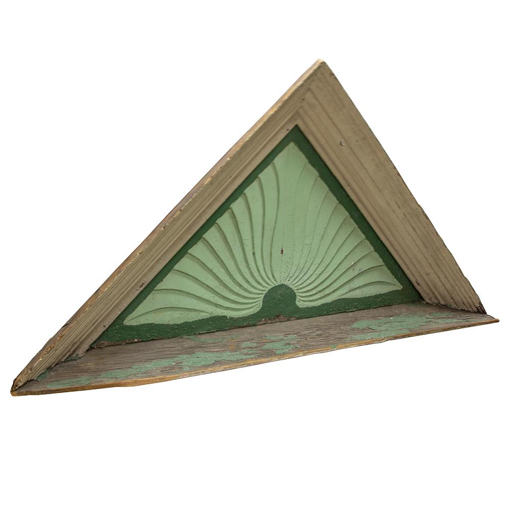 This beautiful architectural piece has a sculptural quality in the gentle undulation of its radiating linear design and is painted in contrasting shades of cool green.