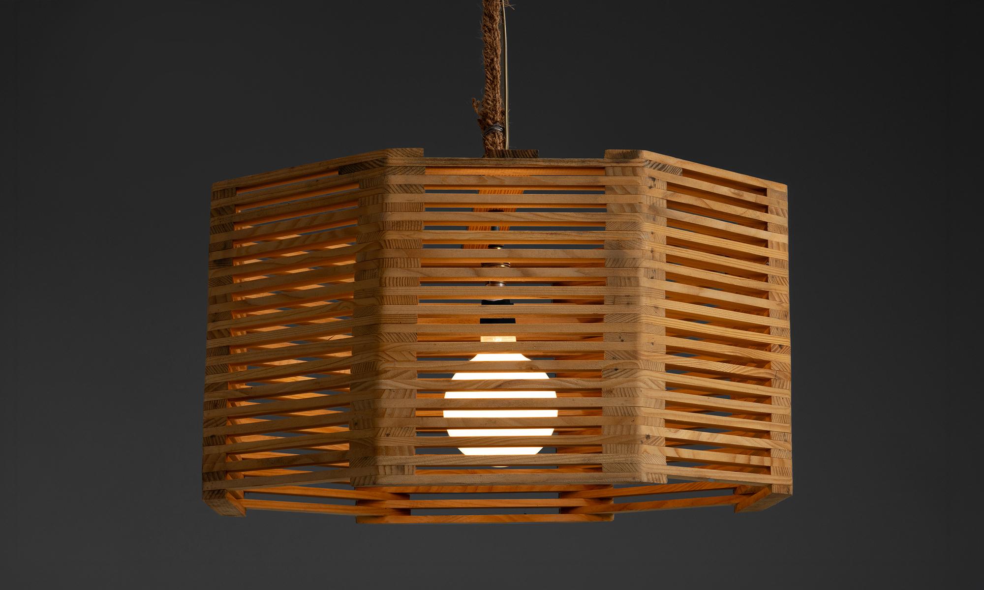 France, 1960
Octagonal wood paneled pendants
26”dia x 13”h ( fixture )
Ref. L5079
$ 2,800