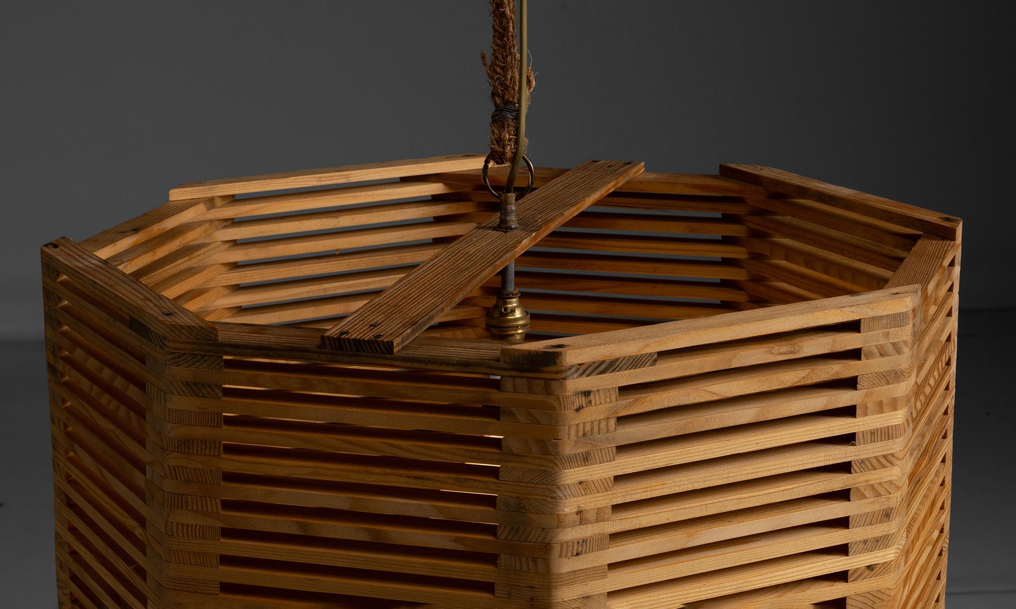 French Wooden Suspension Lights, France circa 1960