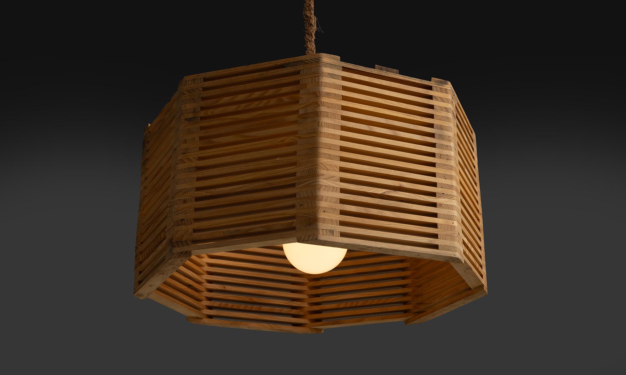 Wooden Suspension Lights, France circa 1960 1
