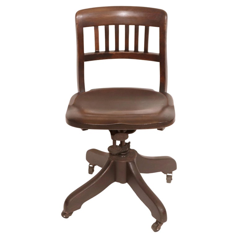 Wooden Swivel Office Chair by The Sikes Co. w/ Original Wheels For Sale at 1stDibs