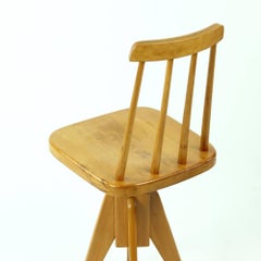 Wooden Swivel Piano Stool with Backrest, Czechoslovakia, circa 1960
