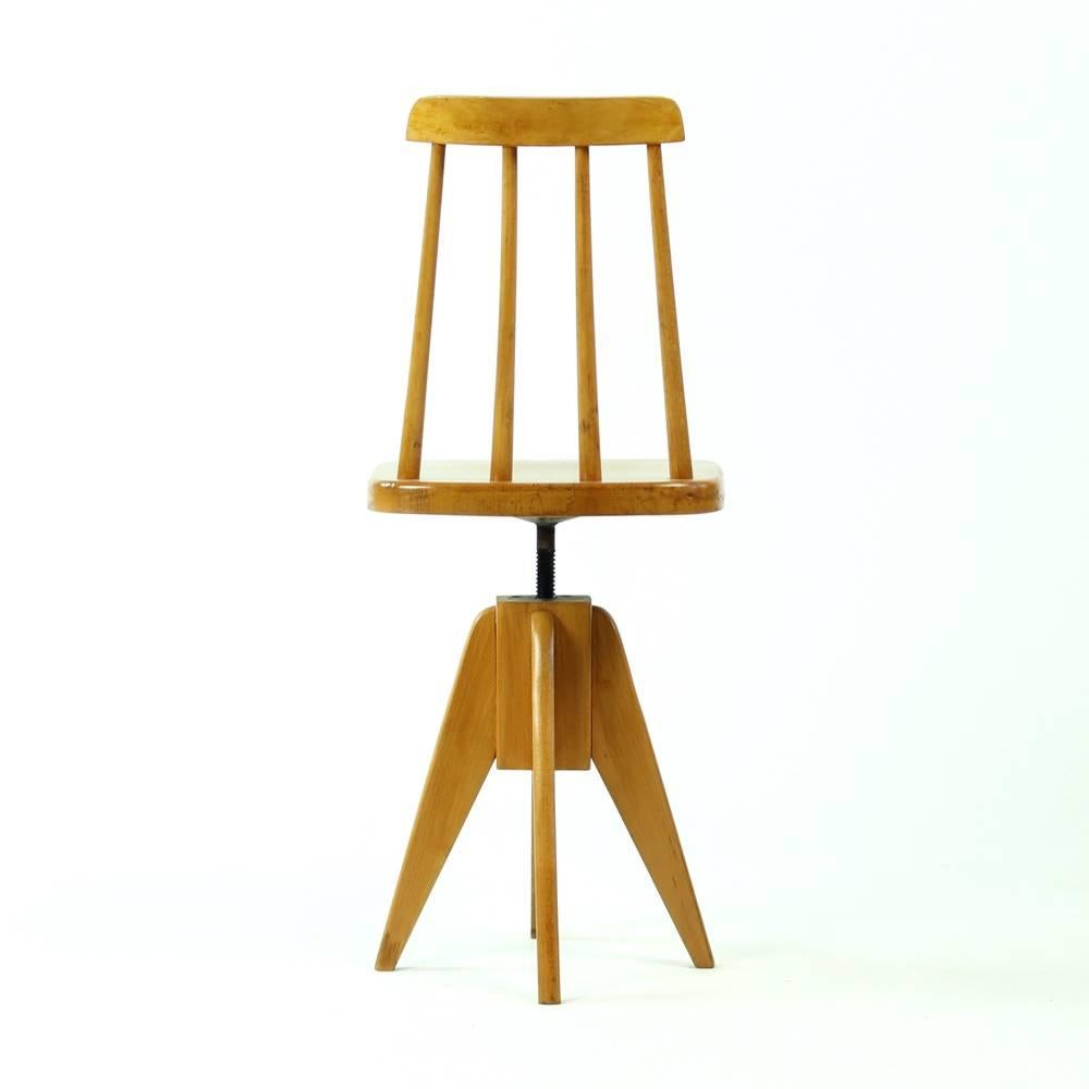 20th Century Wooden Swivel Piano Stool with Backrest, Czechoslovakia, circa 1960 For Sale