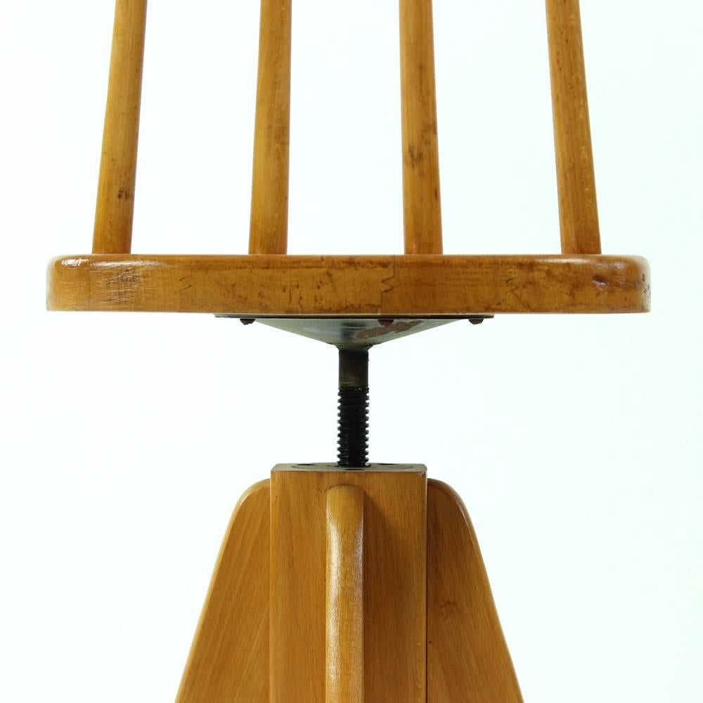 Metal Wooden Swivel Piano Stool with Backrest, Czechoslovakia, circa 1960 For Sale