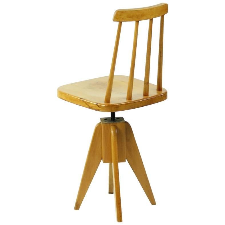 Wooden Swivel Piano Stool with Backrest, Czechoslovakia, circa 1960 For Sale