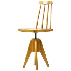 Wooden Swivel Piano Stool with Backrest, Czechoslovakia, circa 1960