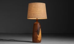 Lampe de table en bois, France 1950