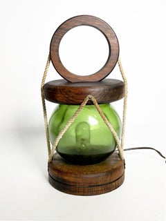 Wooden Table Lamp with Glass Globe, France, 1960s