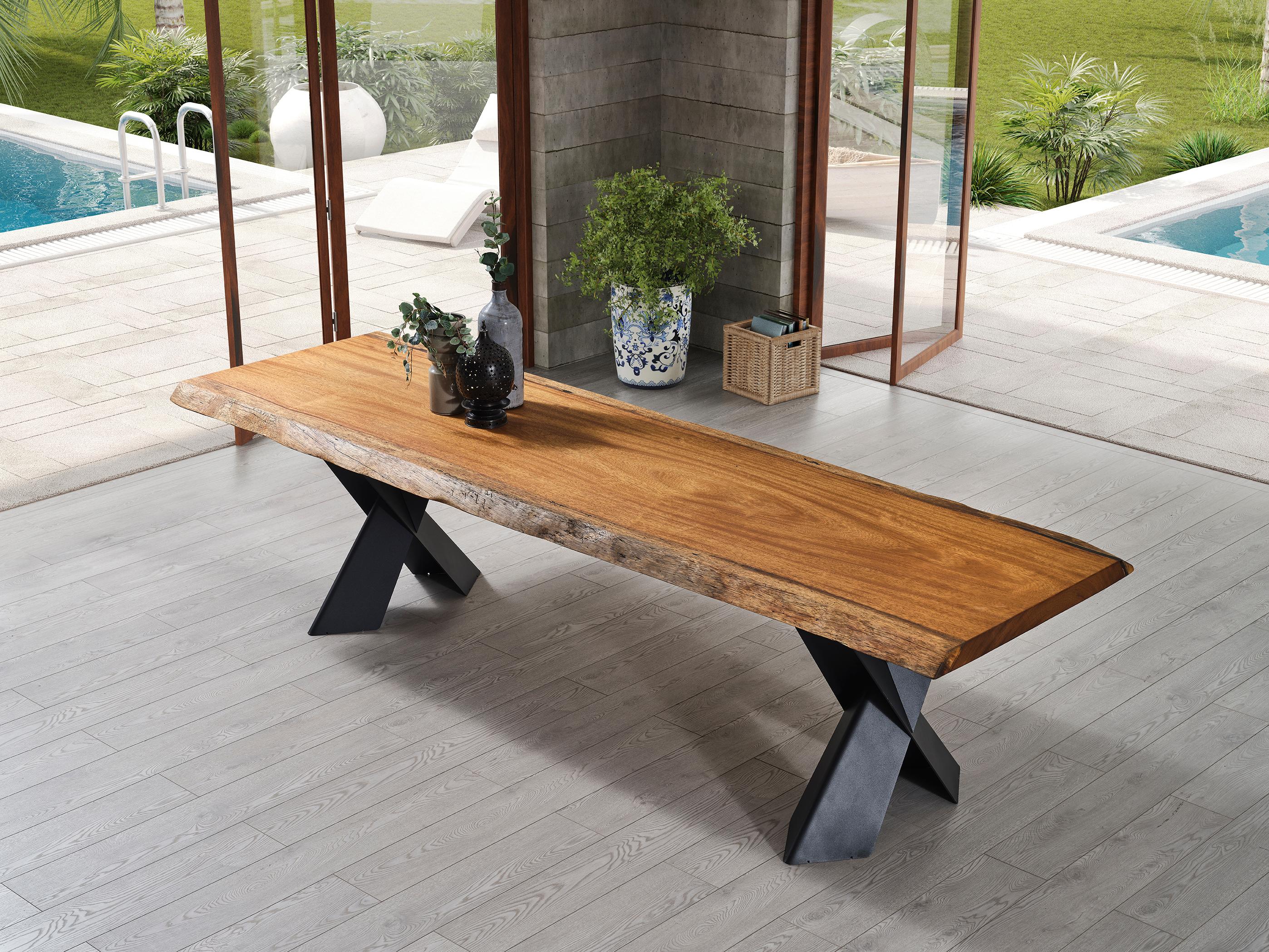 Custom Iroko Live Edge Kitchen Table 

This table is made of Iroko Wood. The grains and texture of the wood describe what a natural Iroko woods looks like.
It can be used as a dining table or as a conference table. Suitable for indoor use.

All of