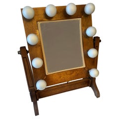 Wooden Table Mirror with Extreme Magnification with Lights and Normal on Reverse