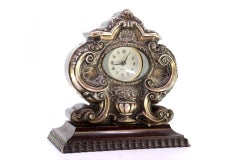 Wooden table regulator clock w/ silver relief application & rosewood tremolos