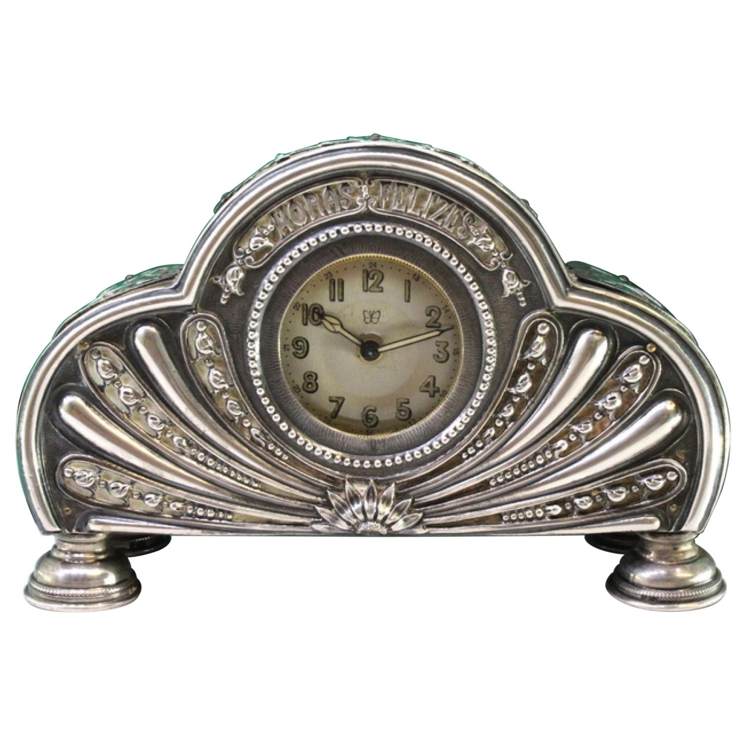 Wooden table regulator clock with silver applications